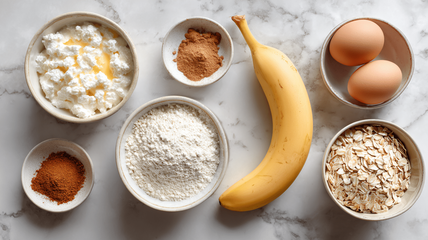 cottage-cheese-banana-oat-pancake-ingredients Ingredients for Cottage Cheese Banana Oat Pancakes