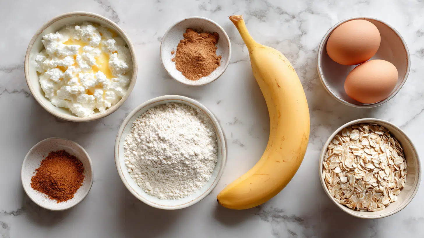 cottage-cheese-banana-oat-pancake-ingredients Ingredients for Cottage Cheese Banana Oat Pancakes