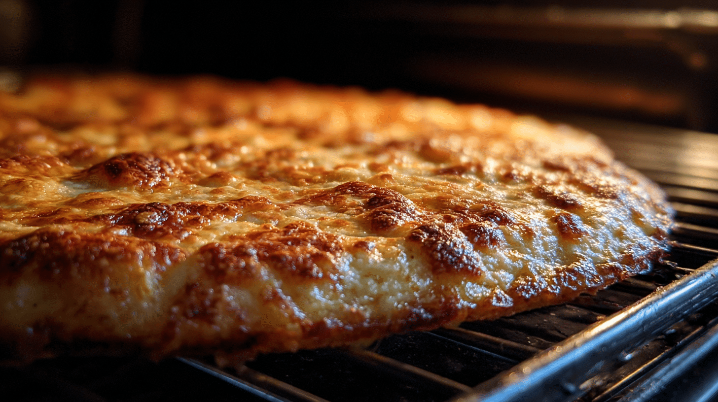 cottage-cheese-crust-baking Cottage cheese pizza crust baking in oven