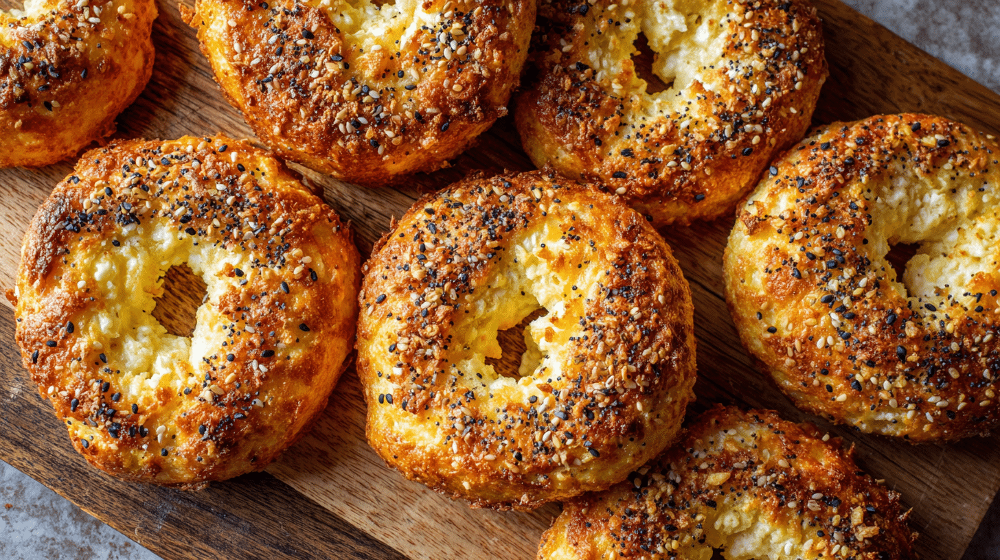 fluffy-cottage-cheese-almond-flour-bagels-featured Fluffy cottage cheese almond flour bagels on wooden board