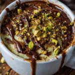 Gooey Chocolate Pistachio Cottage Cheese Mug Cake: A 1-Minute Dessert Dream 4 Gooey Chocolate Pistachio Cottage Cheese Mug Cake in ceramic mug