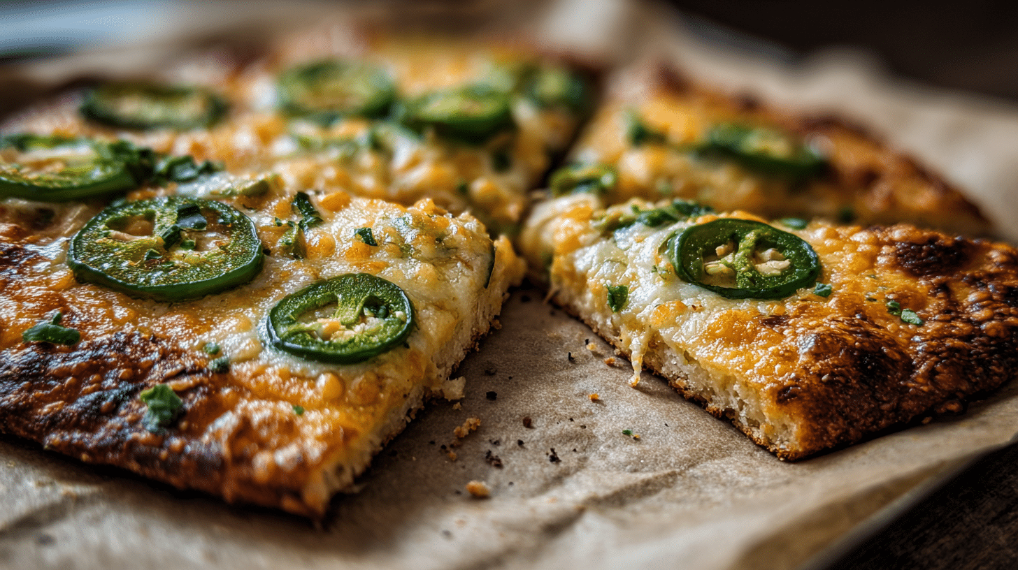keto-jalapeno-cheddar-flatbread-recipe keto jalapeño cheddar flatbread on parchment