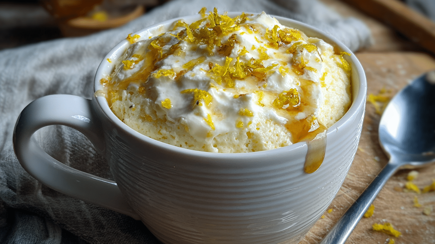 lemon-ricotta-cottage-cheese-mug-cake-featured Lemon Ricotta Cottage Cheese Mug Cake in ceramic mug