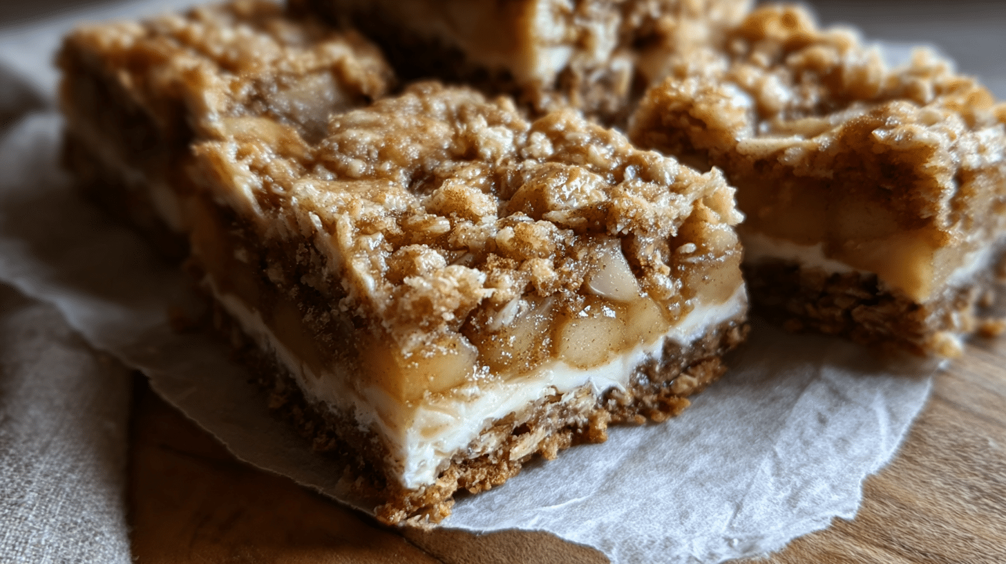 apple-pie-greek-yogurt-oatmeal-bars-featured apple pie greek yogurt oatmeal bars sliced on board