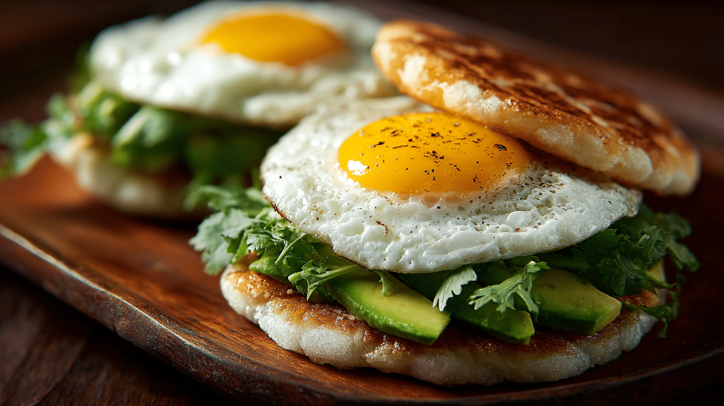 cloud-bread-breakfast-sandwich Low-carb cloud bread sandwich with avocado and egg