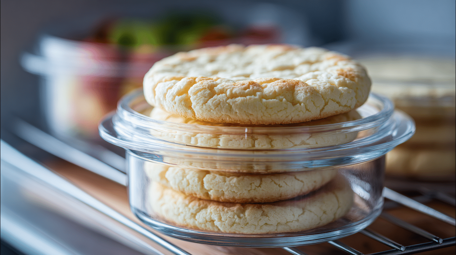 cloud-bread-fridge-storage Cloud bread slices stored in a fridge container