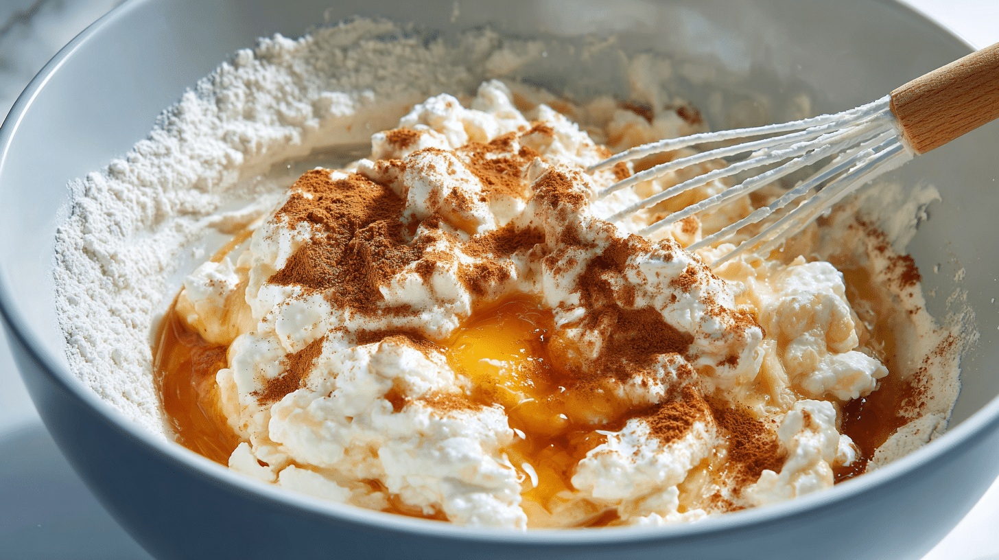 mixing-cottage-cheese-banana-cinnamon-oats Mixing cottage cheese banana cinnamon oat bake batter