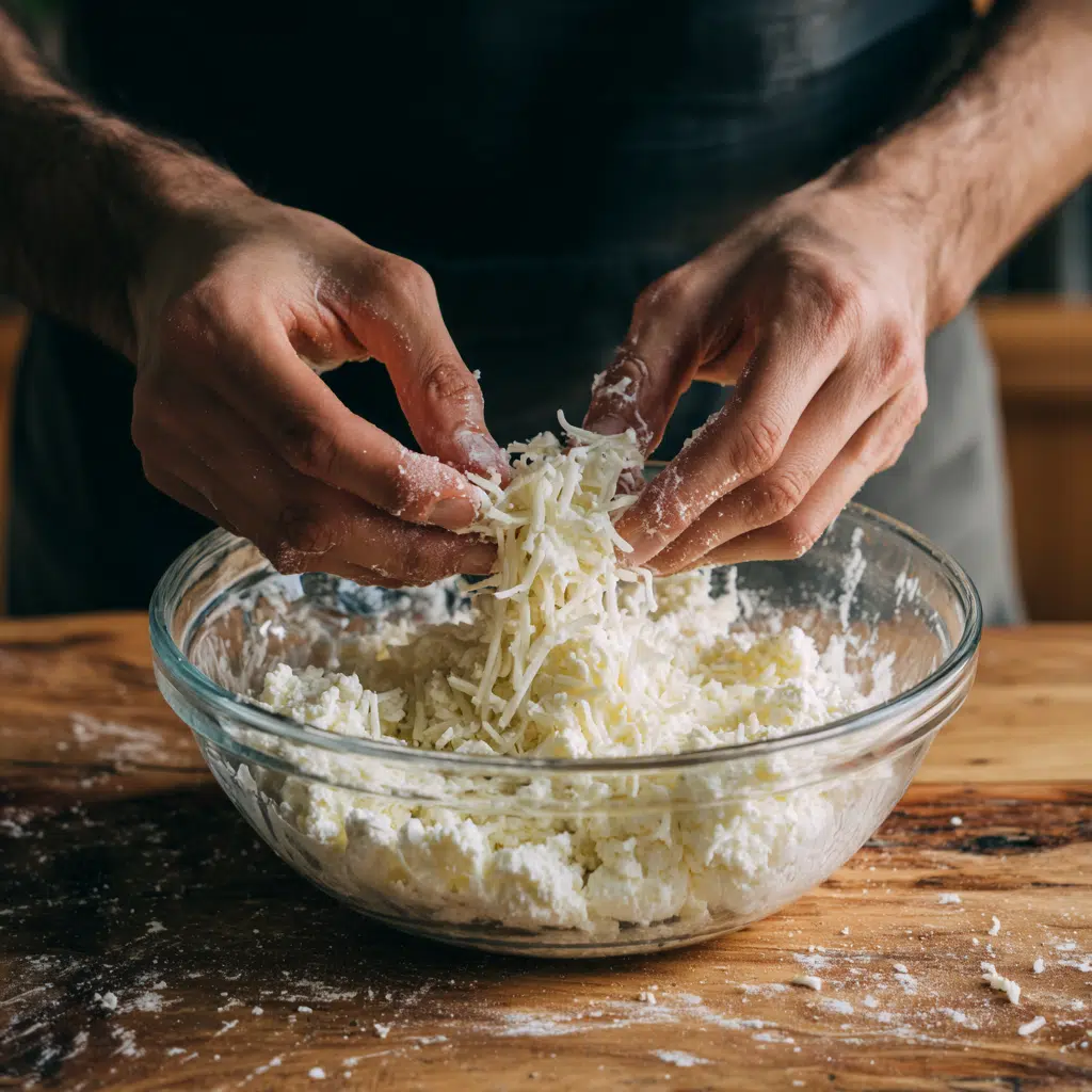 mixing-cottage-cheese-and-mozzarella.jpg Mixing cottage cheese and mozzarella for low-carb cheese sticks