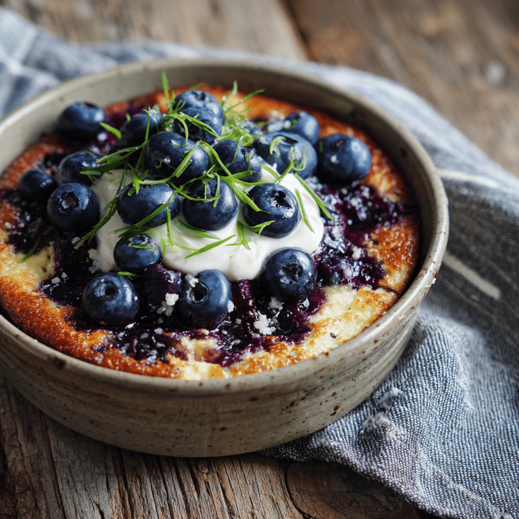 serving-baked-blueberry-cottage-cheese-bowls.jpg Samsung S24 Ultra close-up photo of baked blueberry cottage cheese breakfast bowl topped with Greek yogurt and fresh blueberries on a rustic wooden table.