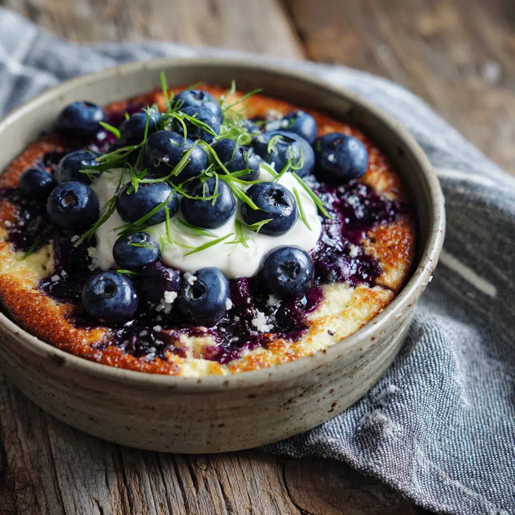 serving-baked-blueberry-cottage-cheese-bowls.jpg Samsung S24 Ultra close-up photo of baked blueberry cottage cheese breakfast bowl topped with Greek yogurt and fresh blueberries on a rustic wooden table.