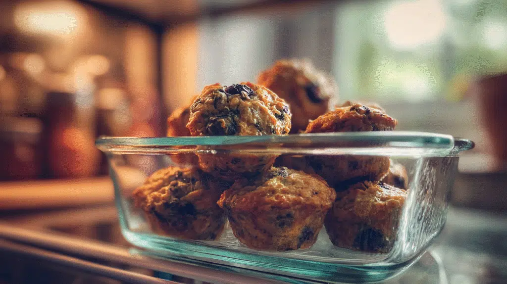 Blueberry Lemon Cottage Cheese Pancake Bites – Zesty, Juicy & Protein-Packed 5 Blueberry Lemon Cottage Cheese Pancake Bites stored in a fridge container.