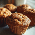 Flourless Apple Cinnamon Muffins – Warm, Cozy & Gluten-Free 6 Freshly baked flourless apple cinnamon muffins on a kitchen table, photographed in natural daylight.