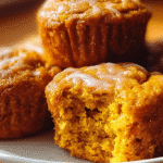 Close-up of flourless pumpkin muffins on a kitchen table in natural daylight
