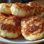 Fluffy Cottage Cheese Pancake Bites – Protein-Packed & Guilt-Free 2 Fluffy cottage cheese pancake bites on a white plate in a cozy kitchen with natural daylight.