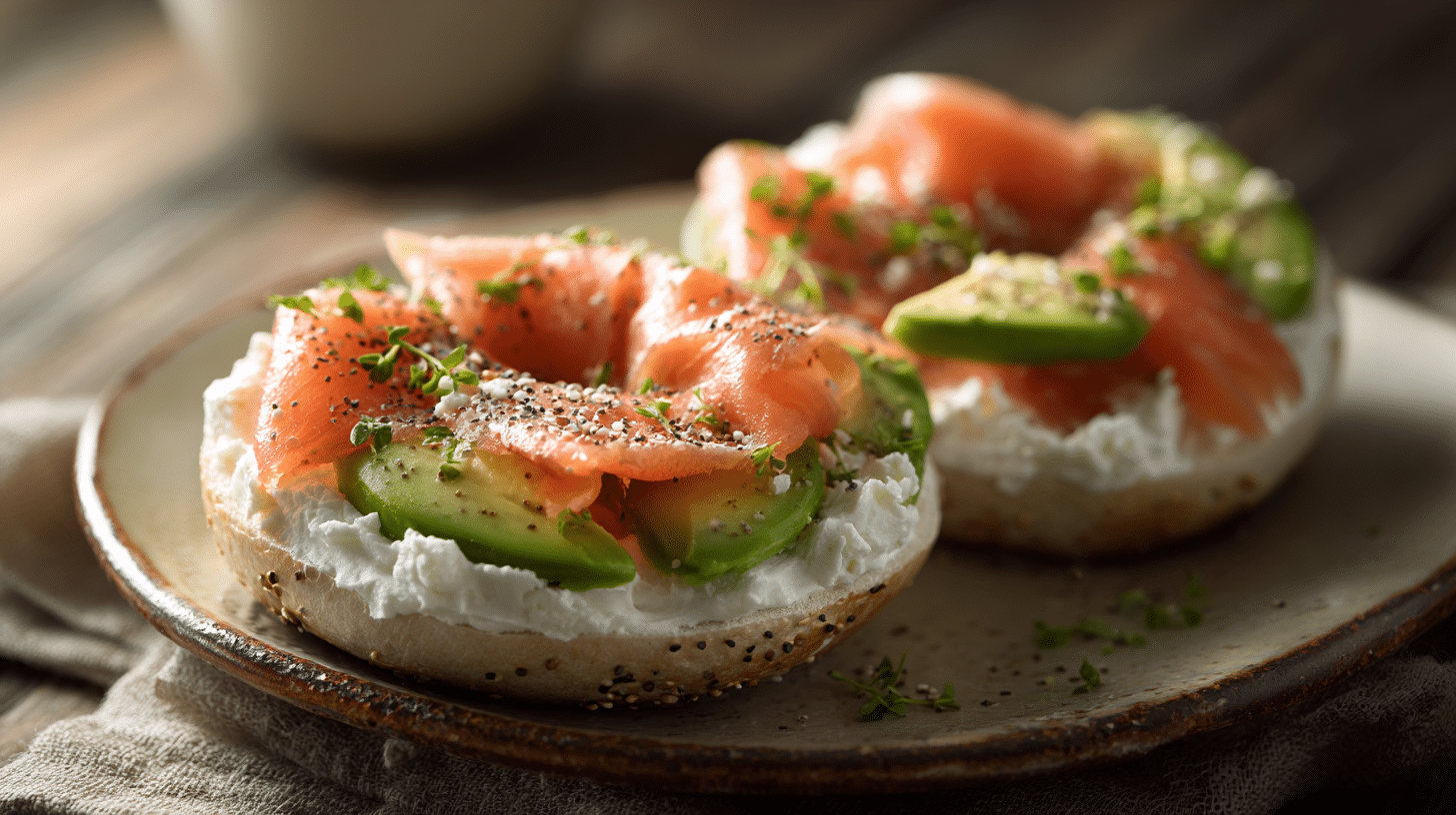 serving-fluffy-cottage-cheese-bagels Fluffy Cottage Cheese Bagels with cream cheese and salmon - Fluffy Cottage Cheese Bagels