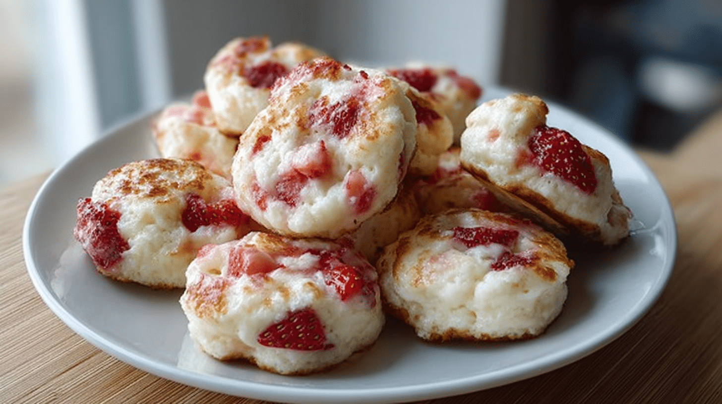 Strawberry Vanilla Cottage Cheese Pancake Bites – Sweet, Fluffy & High-Protein