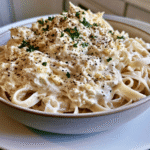 Cottage Cheese Alfredo: Easy High Protein Pasta 2 cottage cheese Alfredo pasta in a white bowl