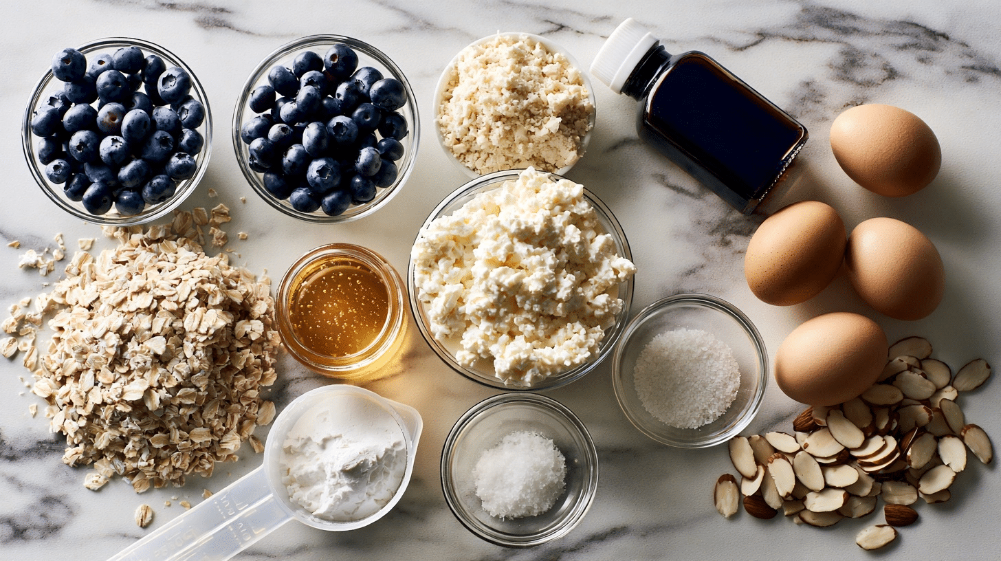 measured ingredients for cottage cheese bake