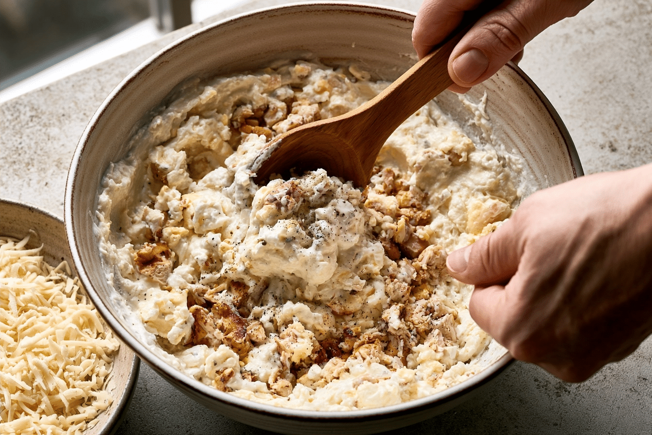 step-by-step cottage cheese bake assembly