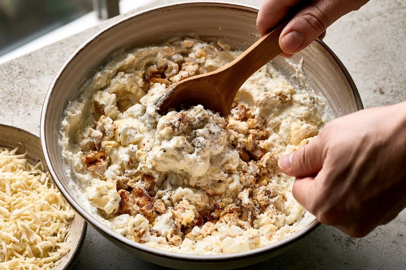 step-by-step cottage cheese bake assembly