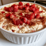 Protein-Packed Baked Strawberry Cottage Cheese Breakfast Bowls 2 cottage cheese bowls topped with strawberries