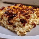 cottage cheese cranberry orange breakfast bake sliced in baking dish