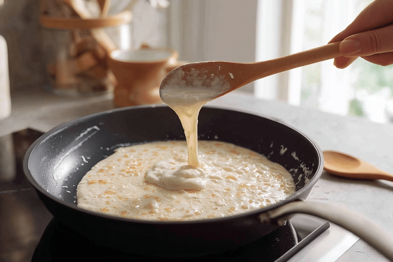 step-by-step cooking of cottage cheese pancakes in skillet