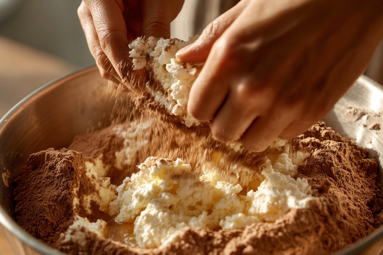 pouring brownie batter into pan
