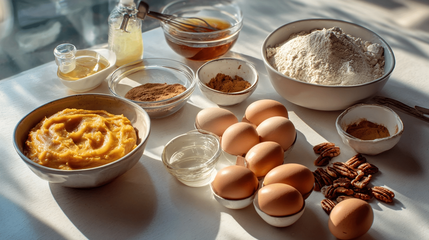pumpkin cake ingredients laid out