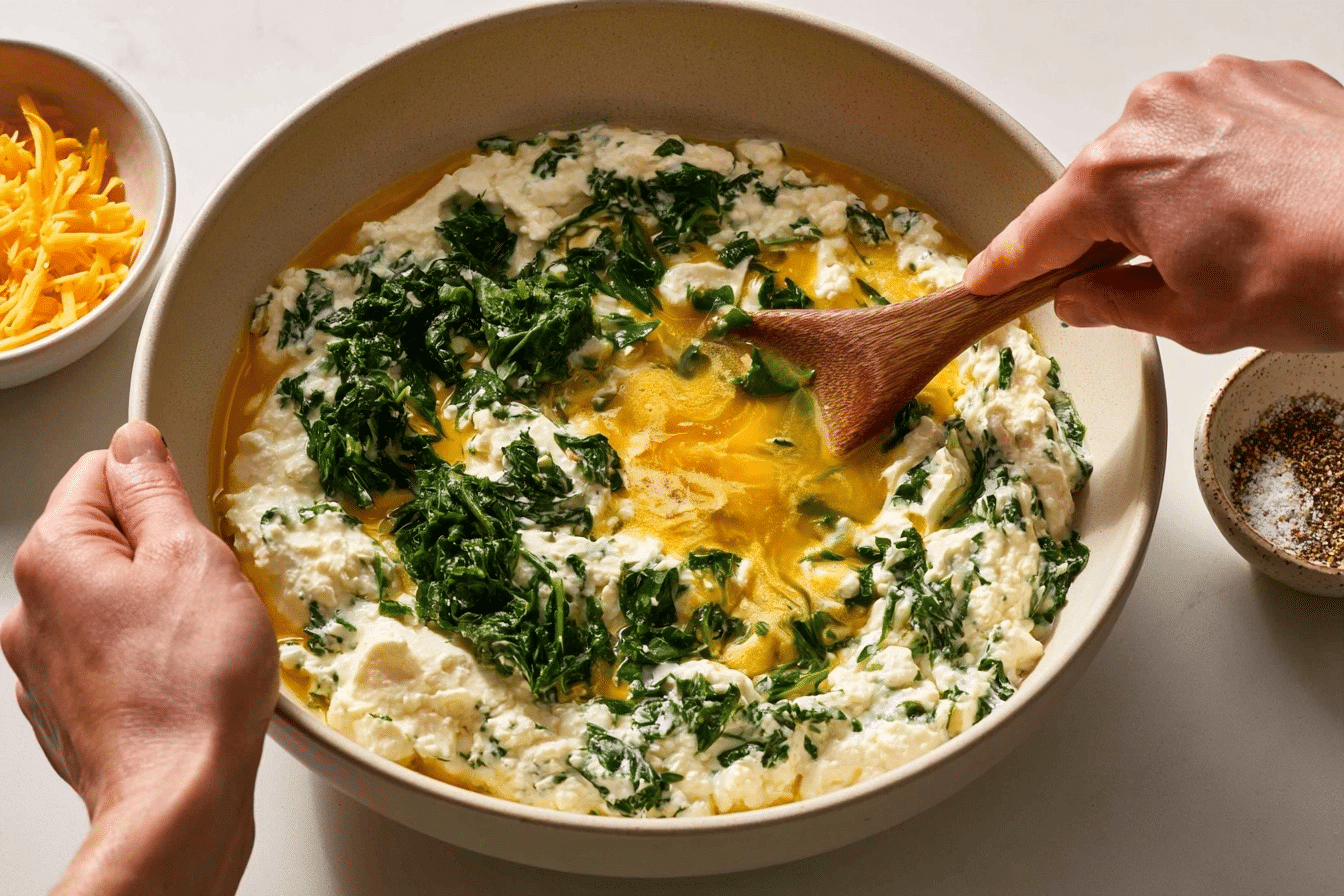 step by step spinach bake process