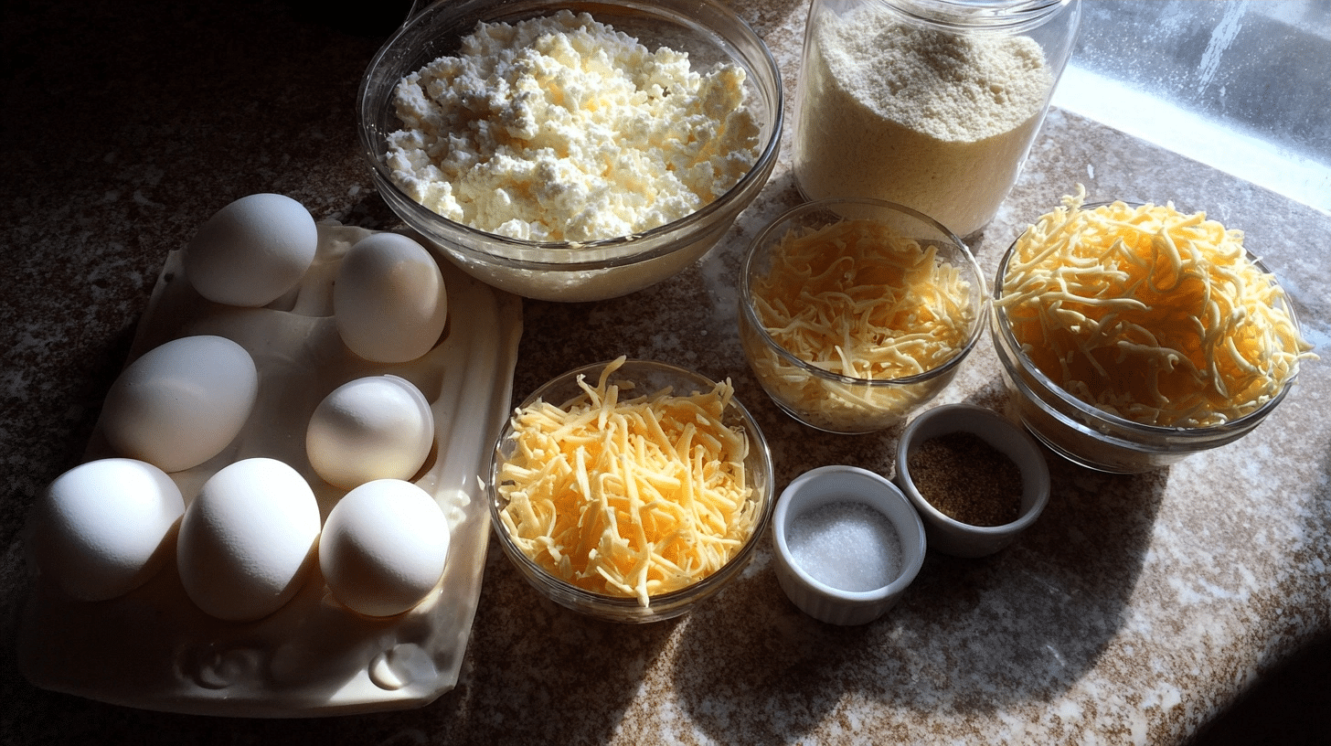 Bagel Bites Ingredients Measured ingredients for bagel bites including cottage cheese and almond flour