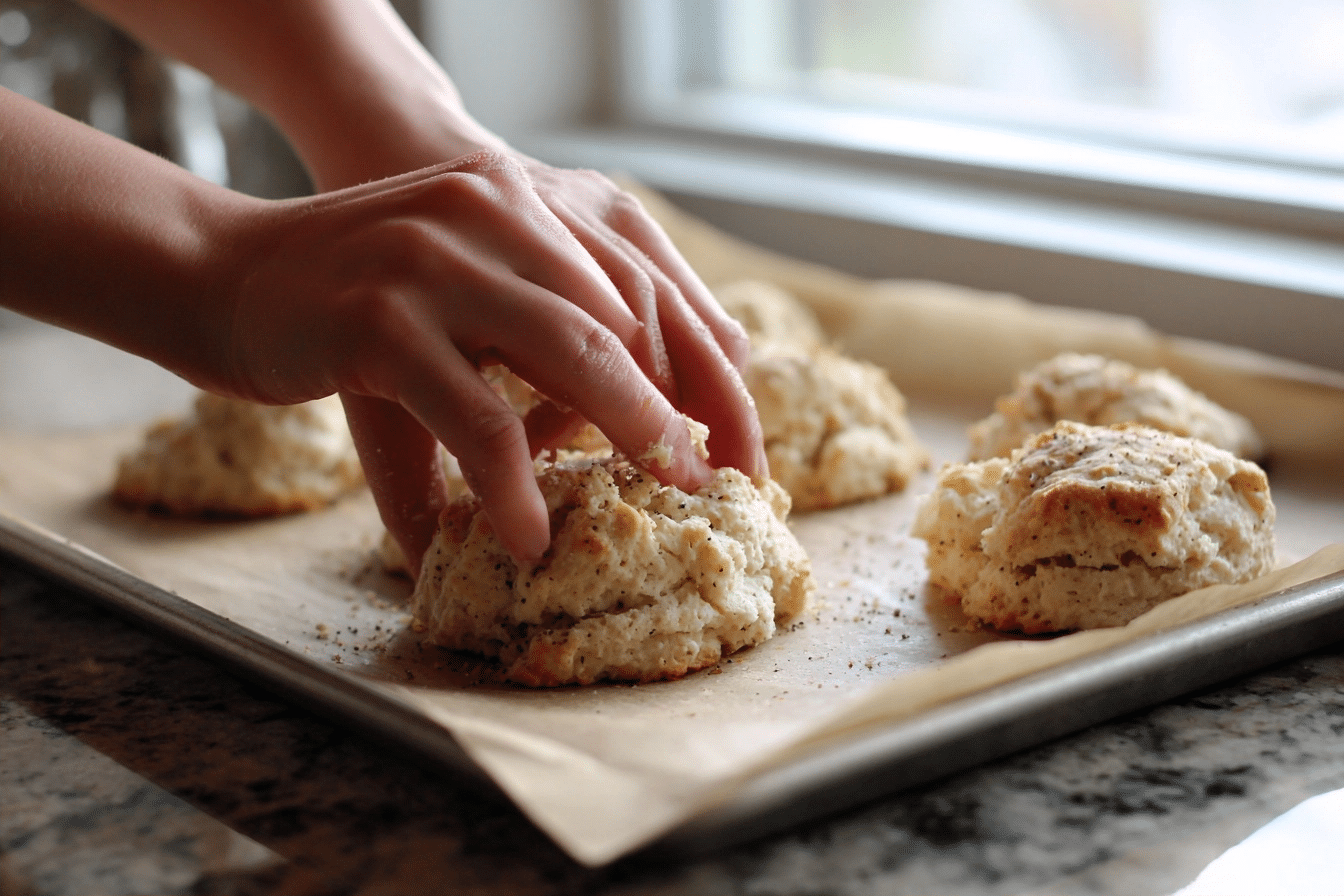 step-by-step shaping of bagel biscuit dough