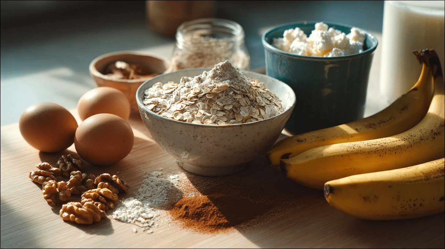 ingredients for banana bars laid out on marble