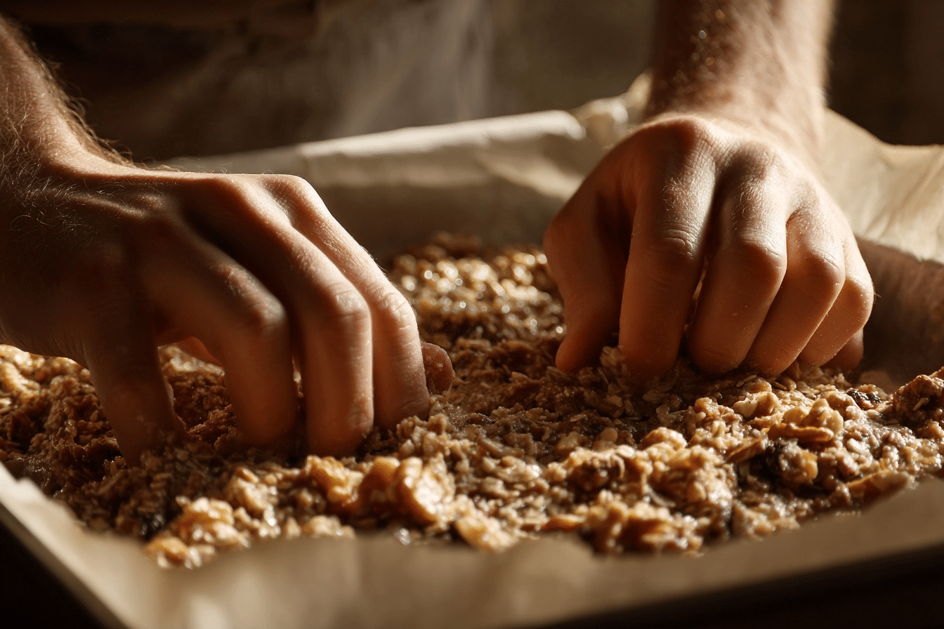 spreading banana bars batter into pan
