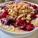 berry crumble bowls topped with mixed berries