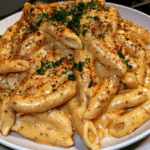 creamy cajun alfredo in a white bowl