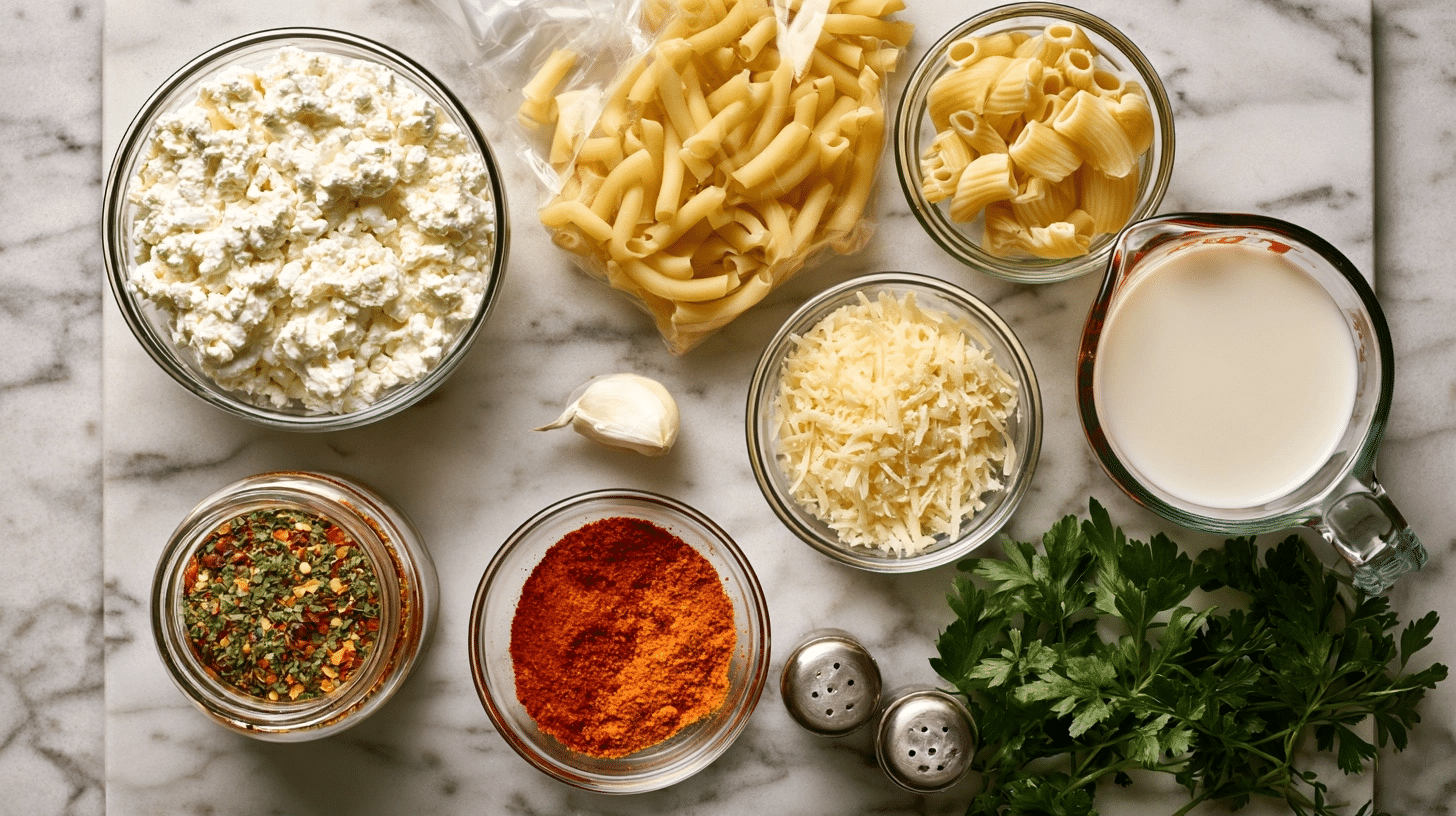 ingredients for cajun alfredo laid out on counter