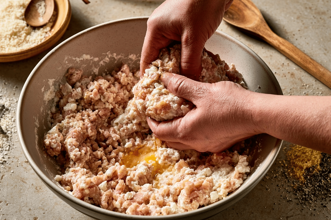 pressing chicken crust mixture on baking sheet