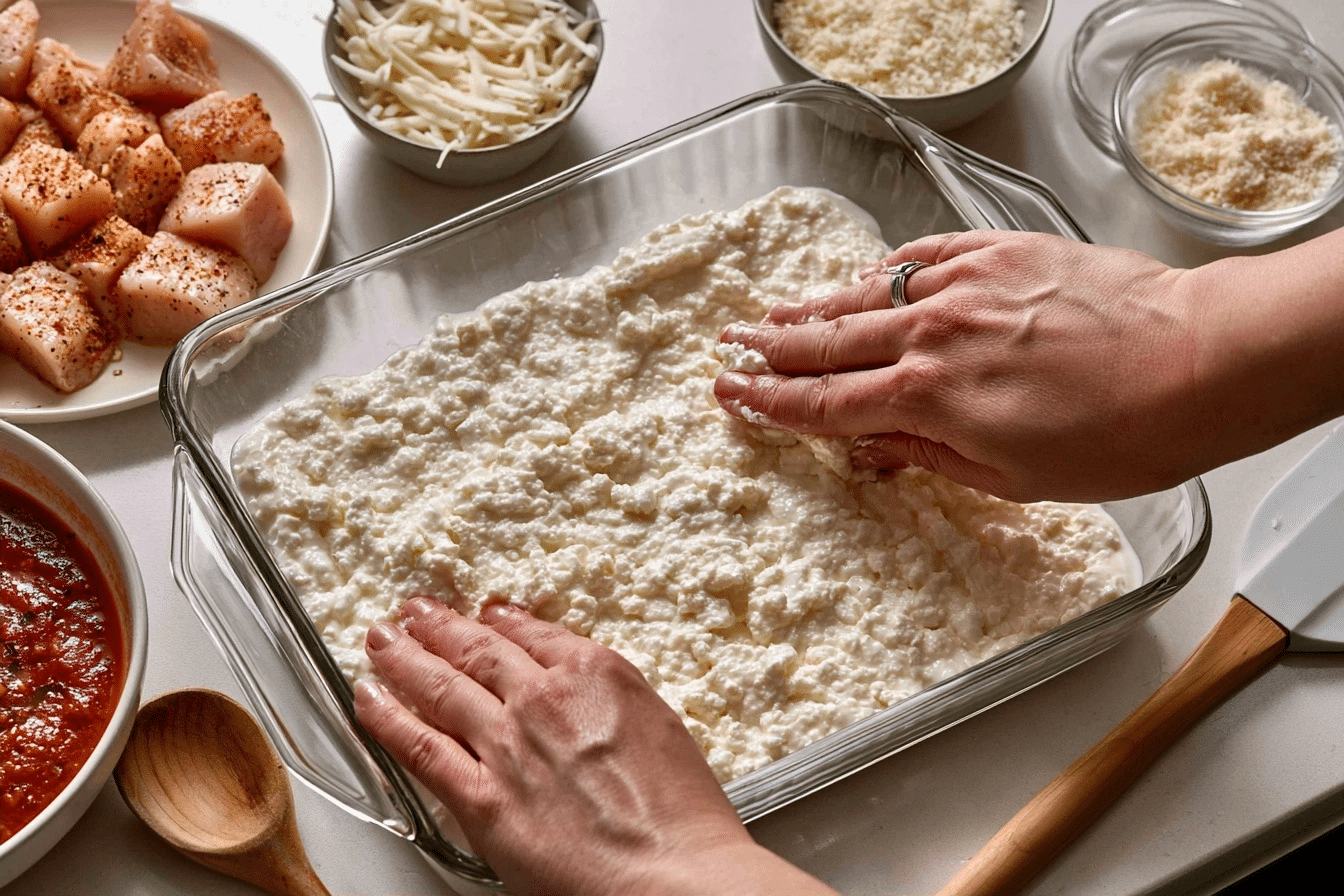 step by step chicken parmesan assembly