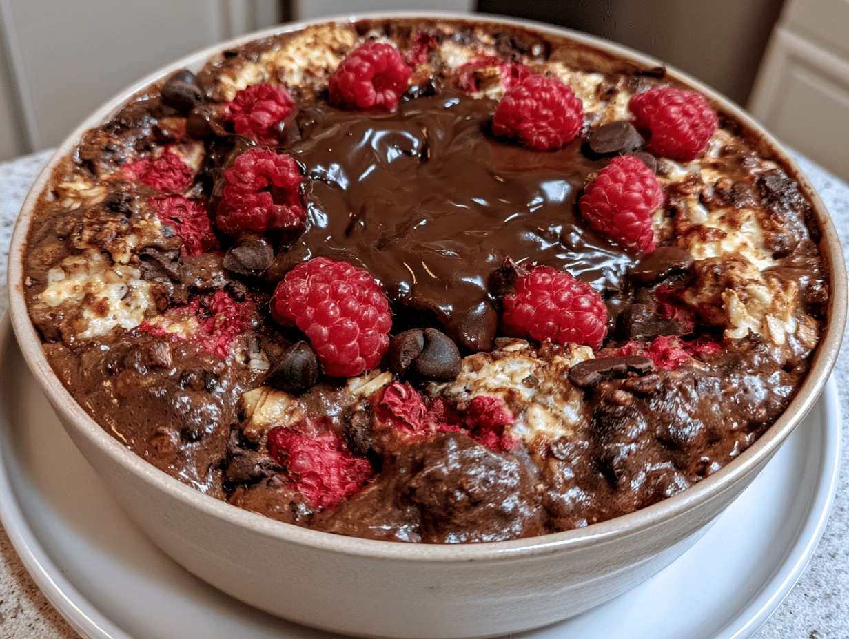 Chocolate Raspberry Cottage Cheese Baked Oats