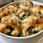 cottage cheese chicken rolls plated with herbs