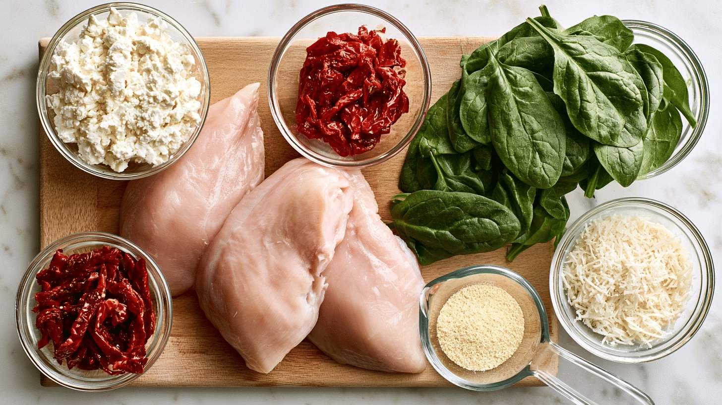 measured ingredients for cottage cheese chicken