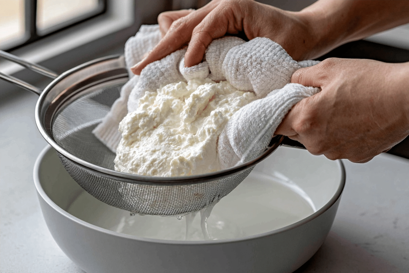 Preparing Cottage Cheese Chips Step-by-step process showing cottage cheese mixture being flattened on parchment paper
