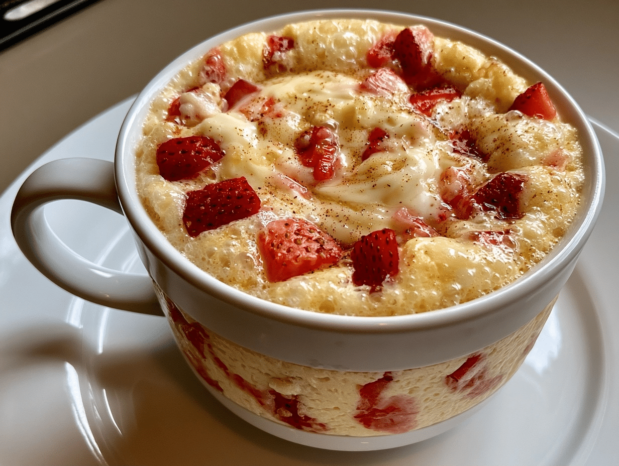 Cottage Cheese Strawberry Cheesecake Mug Cake Recipe