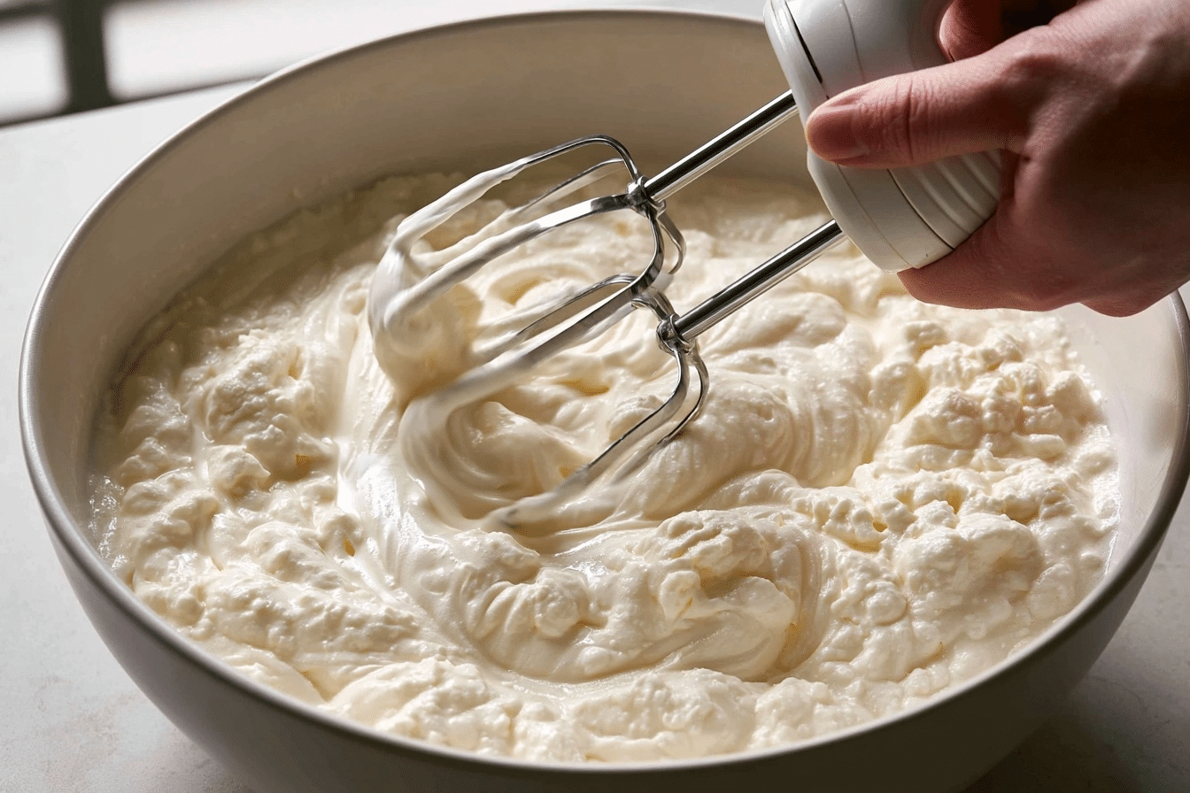 blending cottage cheese until smooth for cheesecake