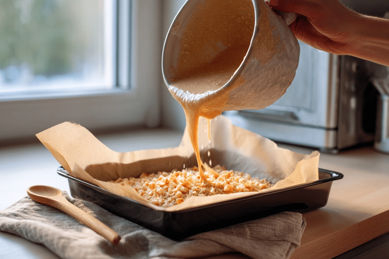 Mixing Oat Cake Batter step-by-step oat cake batter in mixing bowl