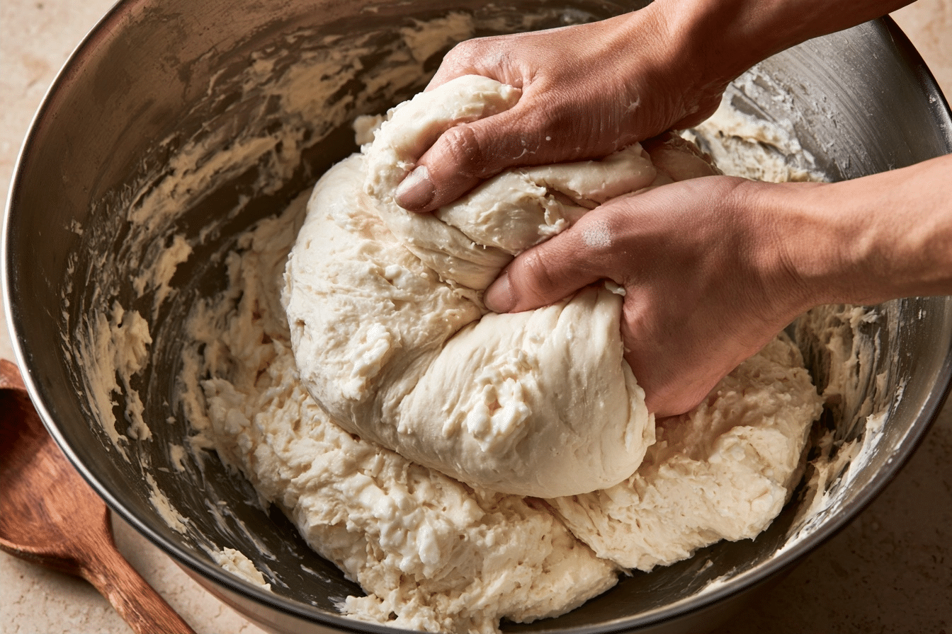 Shaping Garlic Rolls step-by-step garlic rolls dough being shaped