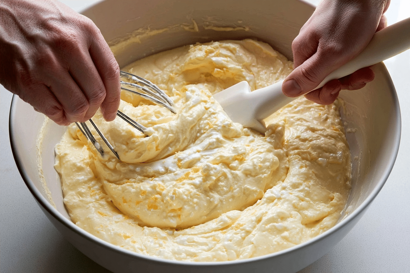 blending lemon cake batter
