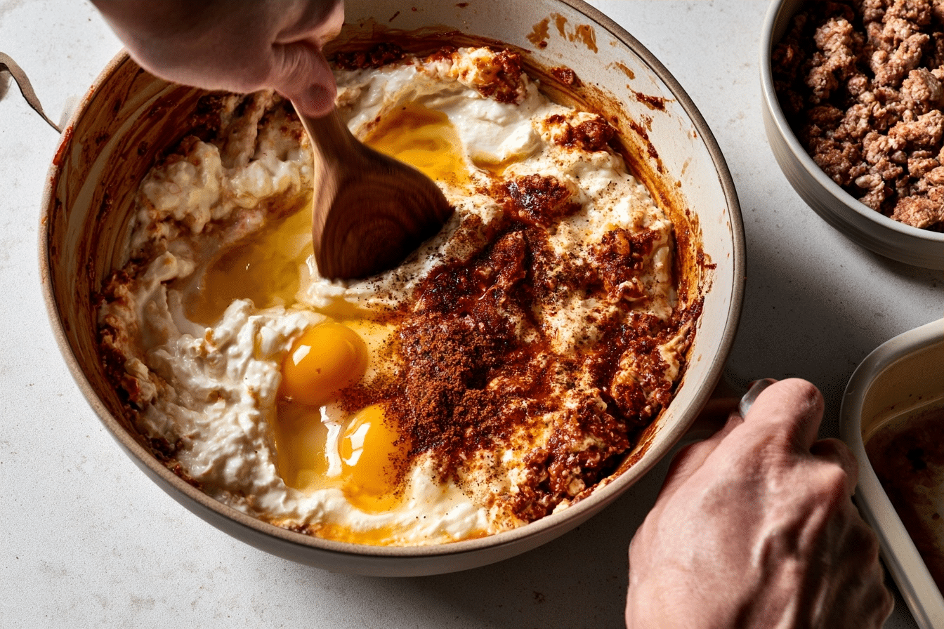 Layering the Taco Bake step-by-step taco bake assembly