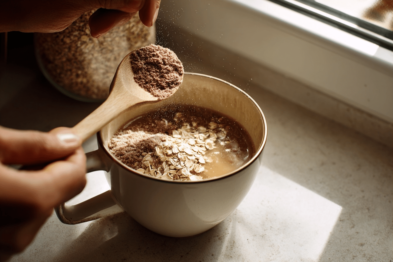 Mixing the Mug Brownie Batter step-by-step mug brownie mixing in a mug